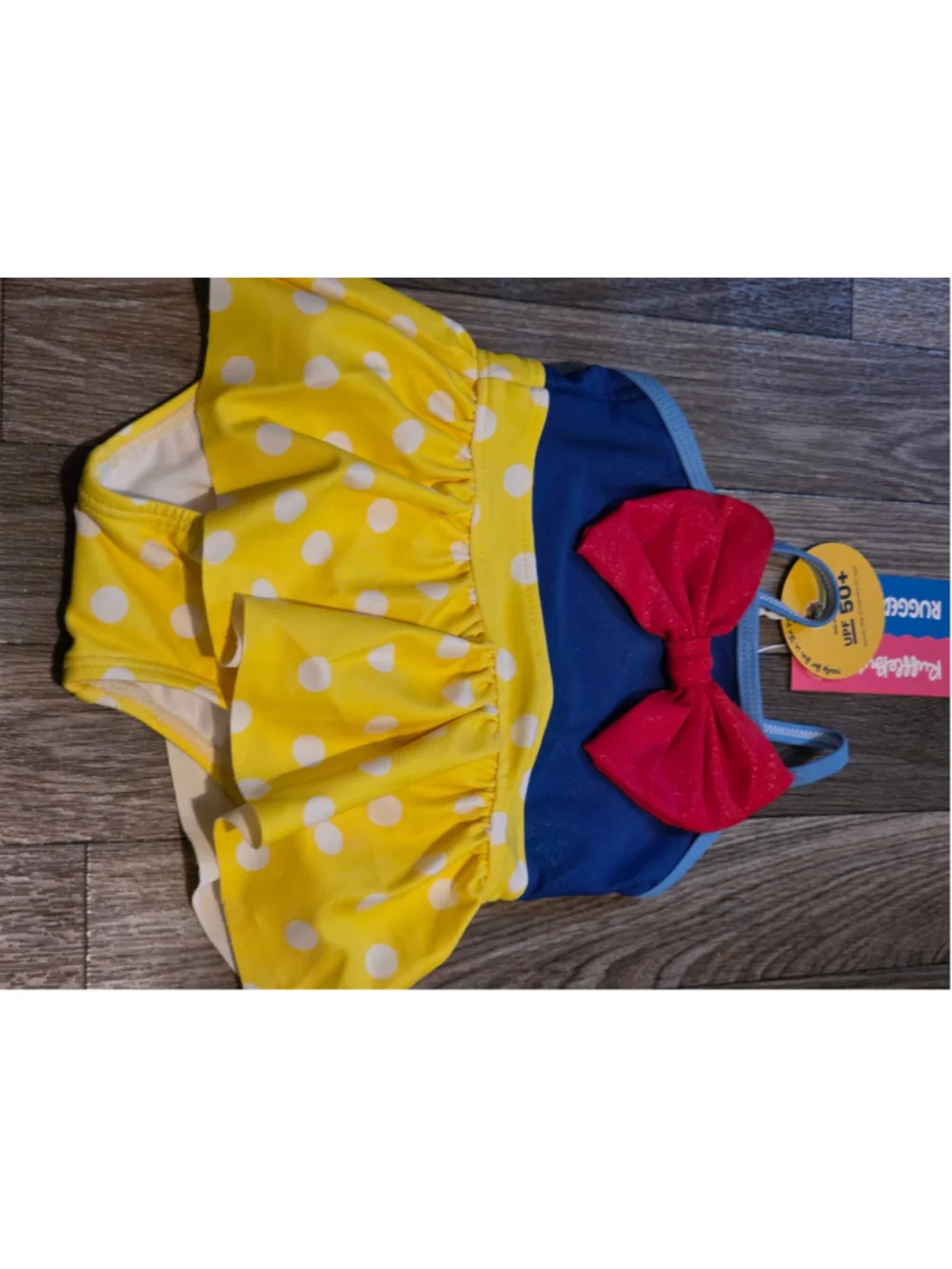 Baby Girl RuffleButts snow white themeOne Piece Swimsuit 3-6 Months Yellow Blue